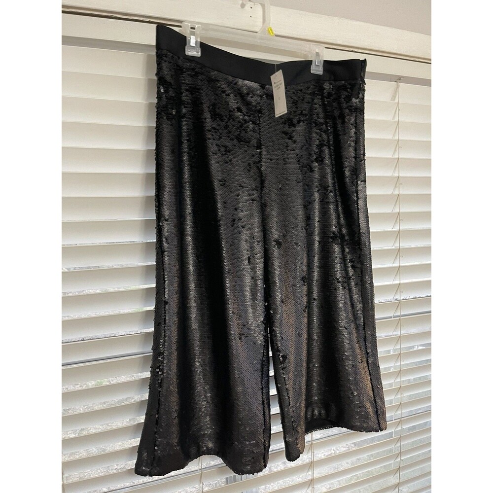 Banana Republic Women Size 12 Black Sequin Wide Leg Cropped Culotte Pant NWT